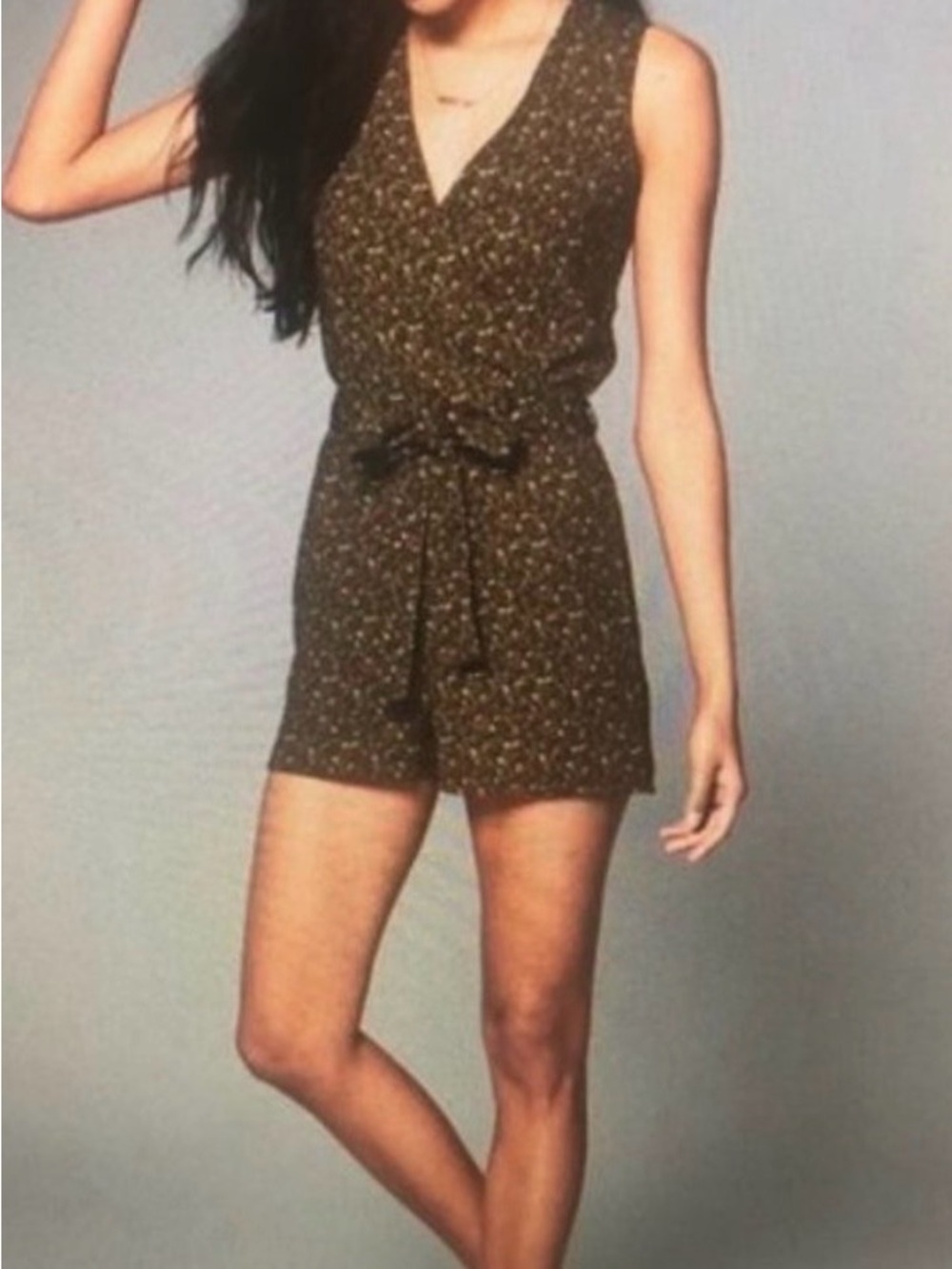 Abercrombie & Fitch Olive Floral Sleeveless Wrap Romper